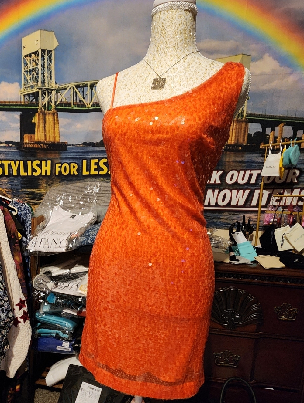 NWT SIZE M Speechless One-Shoulder Orange Sequin Dress